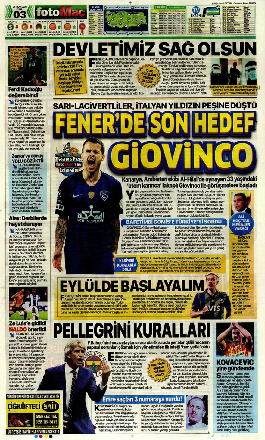 Günün spor manşetleri (24 Nisan 2020) 2