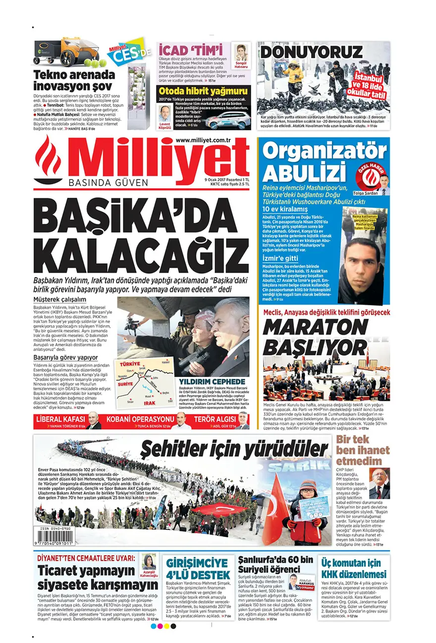 Günün gazete manşetleri - 9 Ocak 2017 2