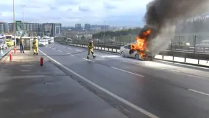 D-100'de araç yangını: Trafik durdu
