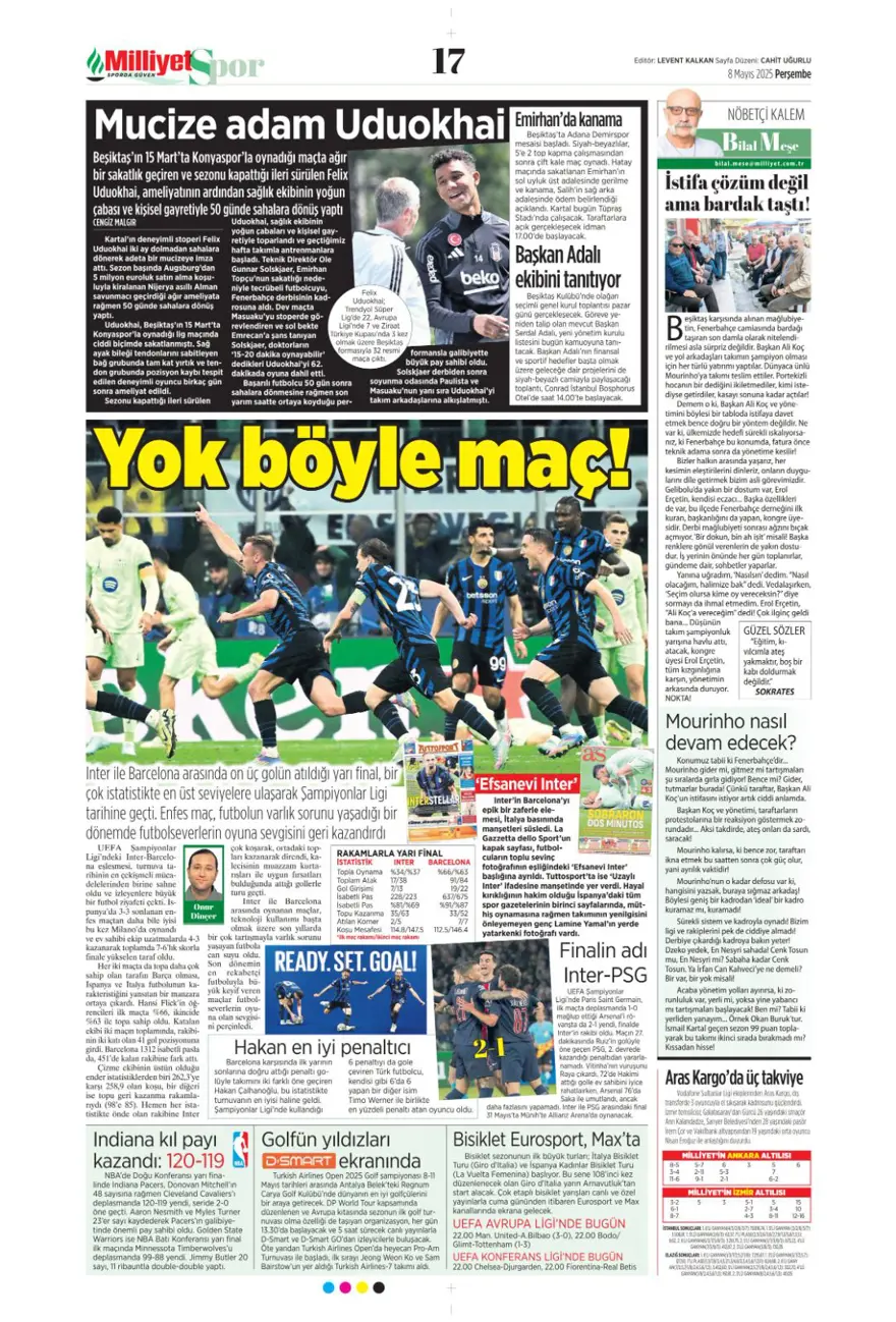 "Alacağım yok, borcum var" (8 Mayıs 2025 spor manşetleri) 14