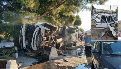 Freni patlayan kamyon trafik ışığında bekleyen otomobilleri biçti