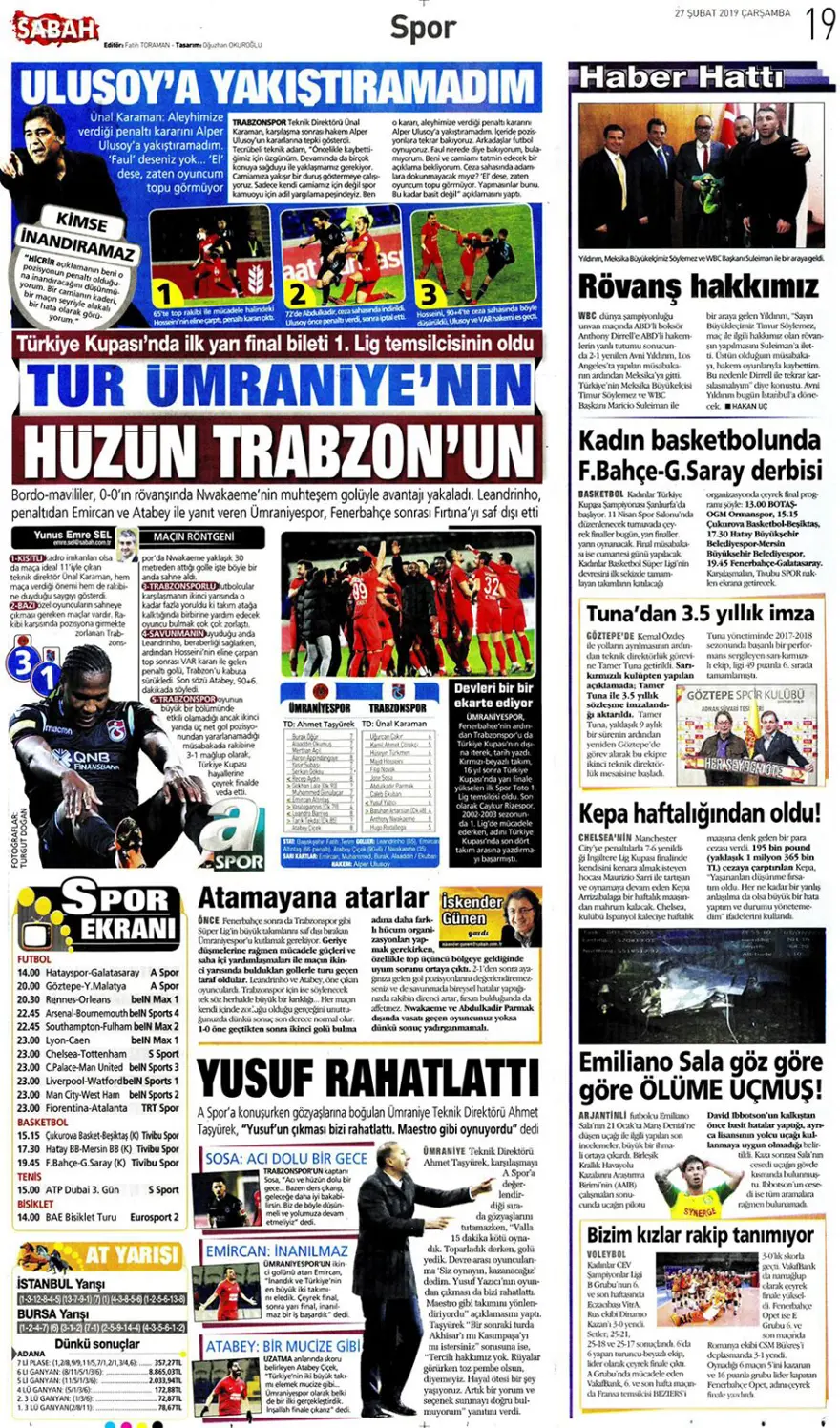 Günün spor manşetleri (27 Şubat 2019) 5