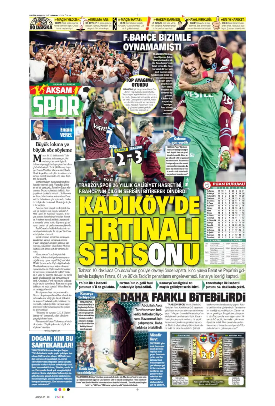 "26 yıllık hasret bitti" (5 Kasım 2023 spor manşetleri) 4