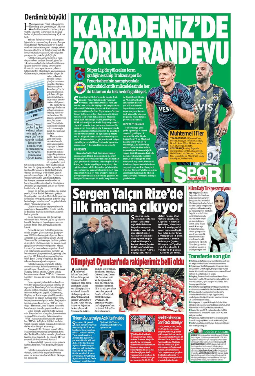 Günün spor manşetleri (1 Şubat 2020) 7