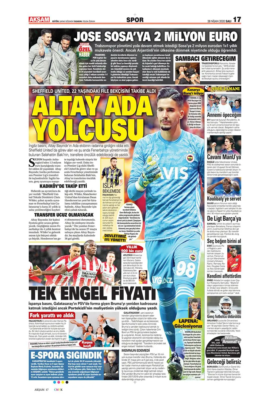 Günün spor manşetleri (28 Nisan 2020) 12