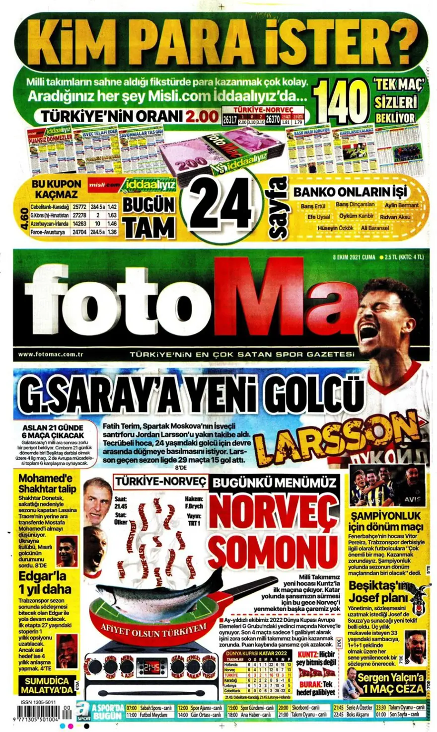 Günün spor manşetleri (8 Ekim 2021) 8