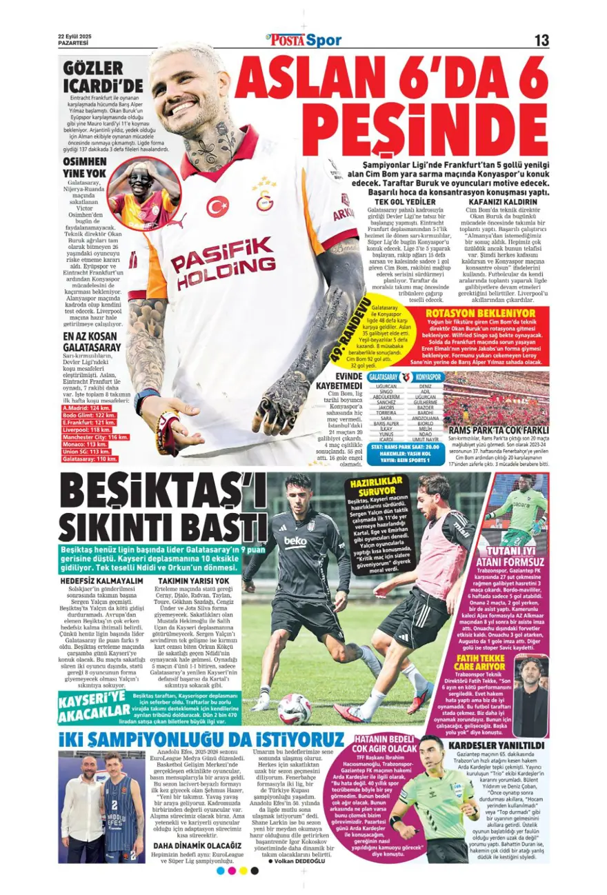 "Başkanı değişti, kaderi değişmedi" (22 Eylül spor manşetleri) 17