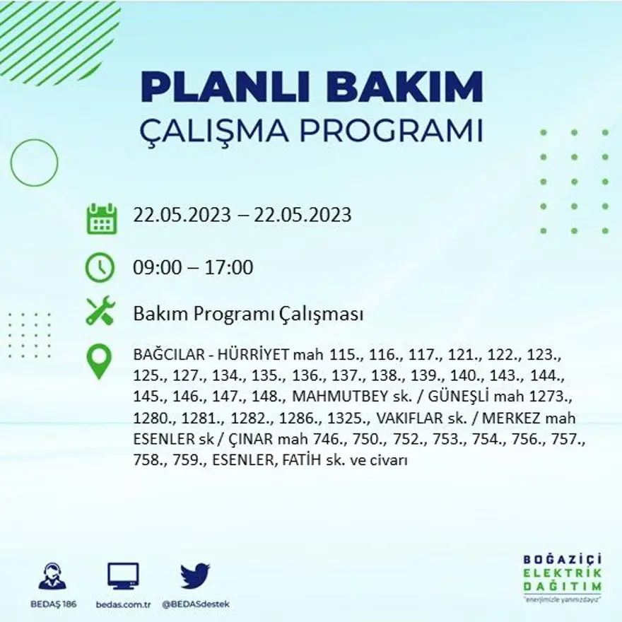 İstanbul'un 22 ilçesinde elektrik kesintisi: Elektrikler ne zaman gelecek? (22 Mayıs BEDAŞ planlı elektrik kesintisi) 10