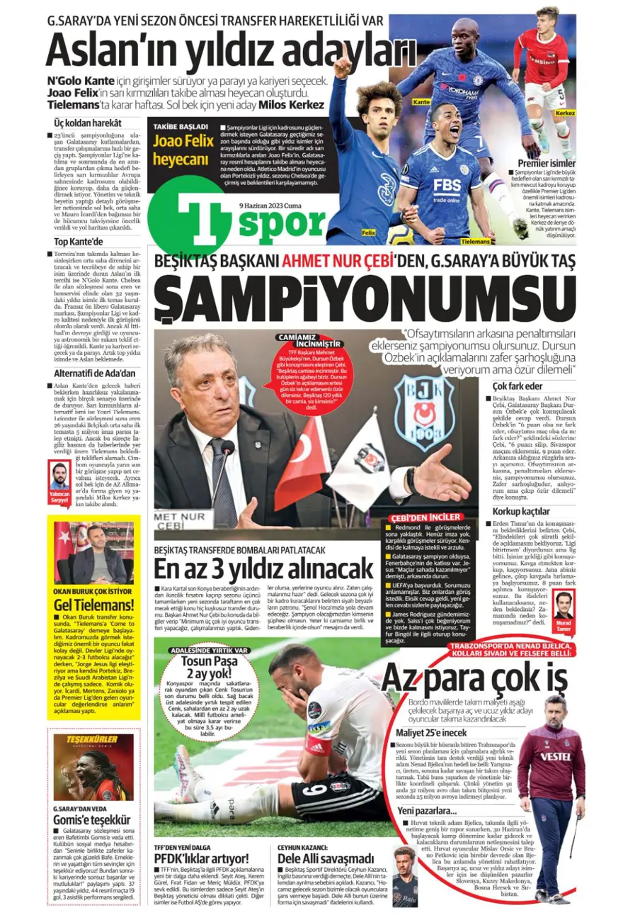 Günün spor manşetleri (9 Haziran 2023) 13