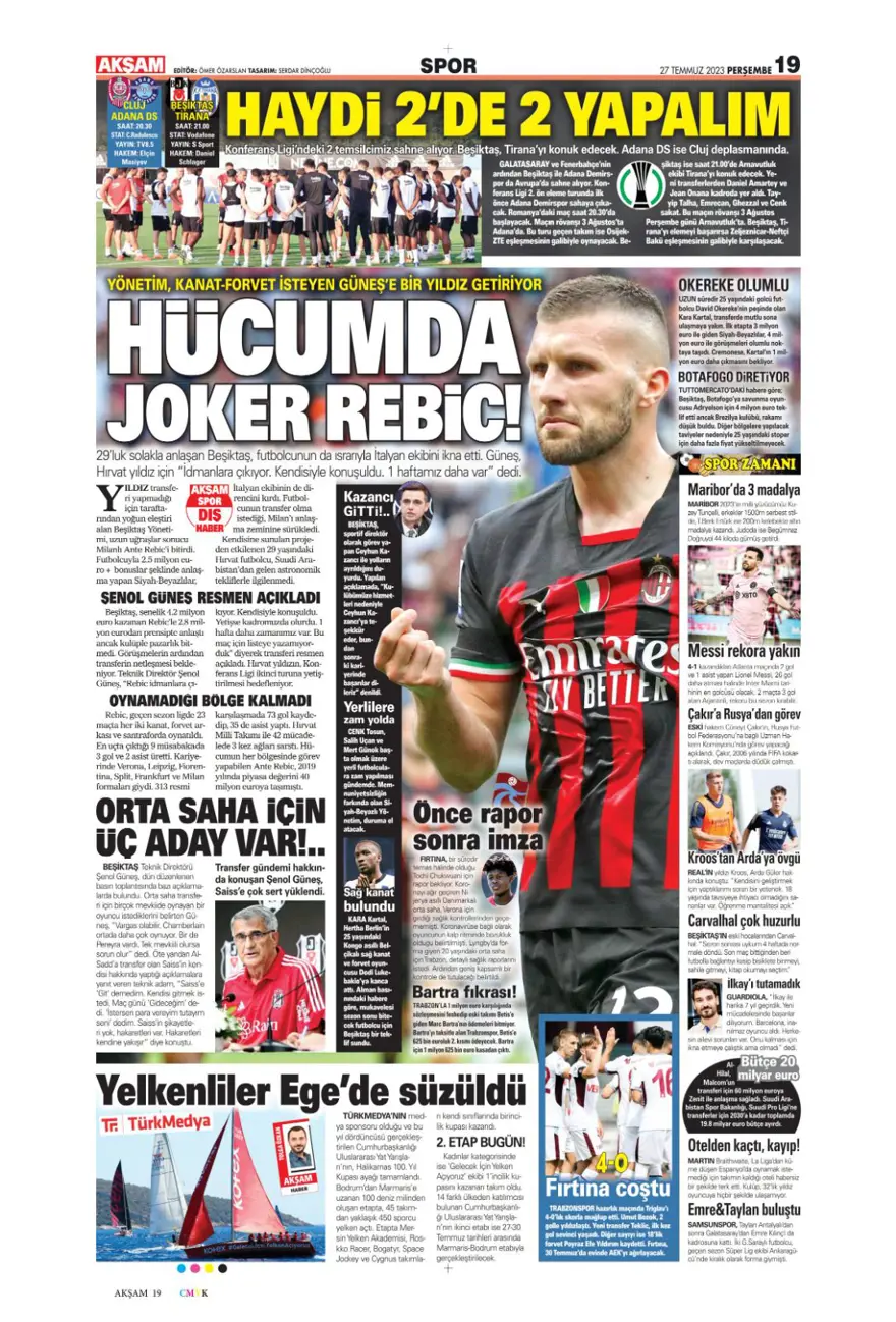 "Hücumda joker Rebic" günün spor manşetleri (27 Temmuz 2023) 2