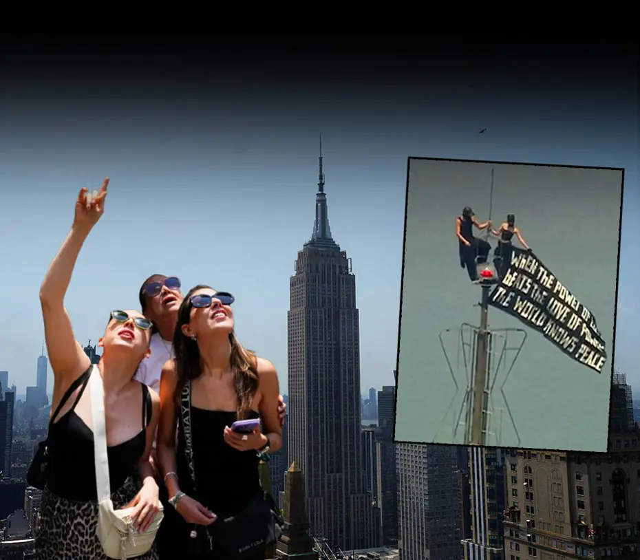 443 metrede evlilik teklifi. Empire State'in tepesinde pankartla dünyaya mesaj verdiler