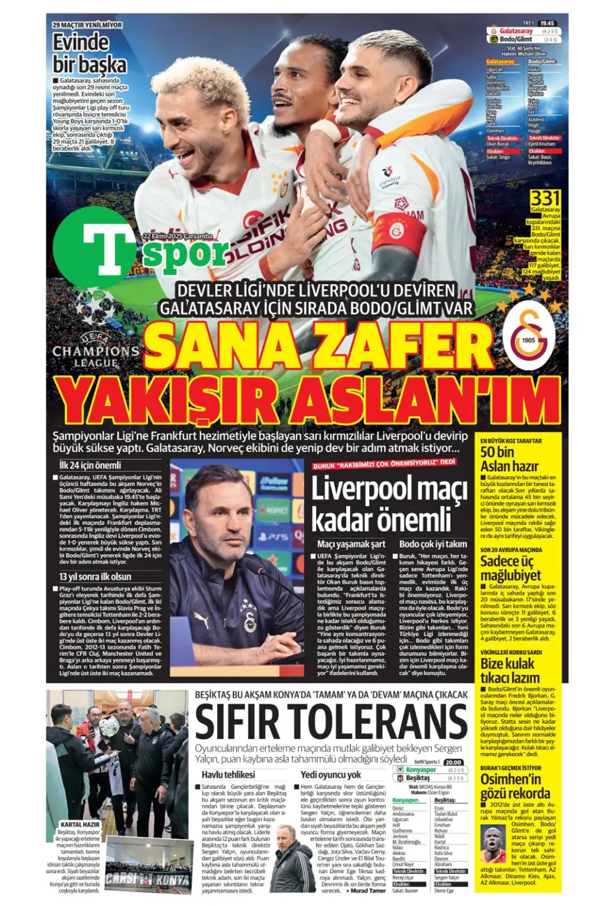 "Viking'i yen Avrupa'yı titret" (22 Ekim 2025 spor manşetleri) 22