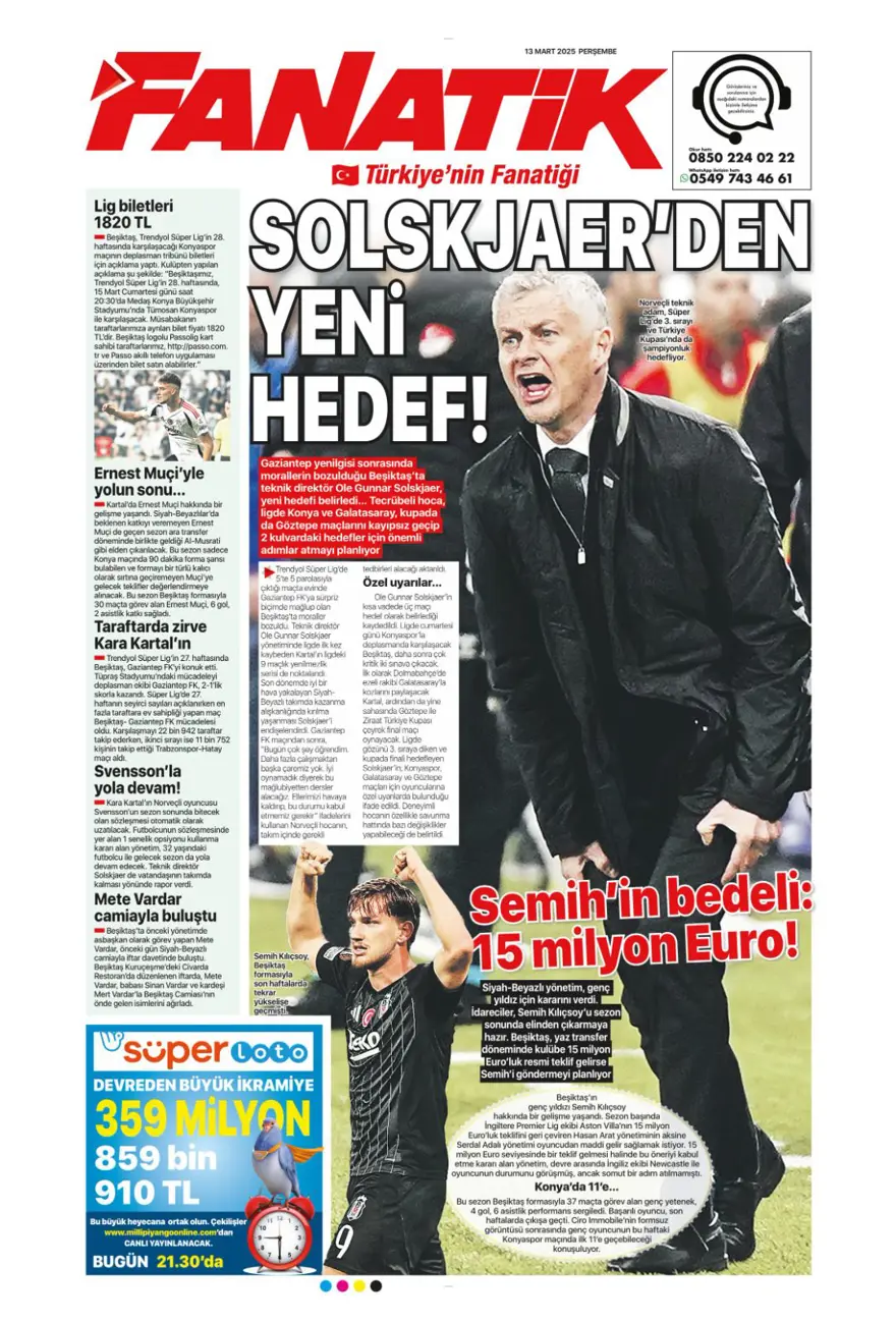 "Haydi Fener turla gel" (13 Mart 2025 spor manşetleri) 10