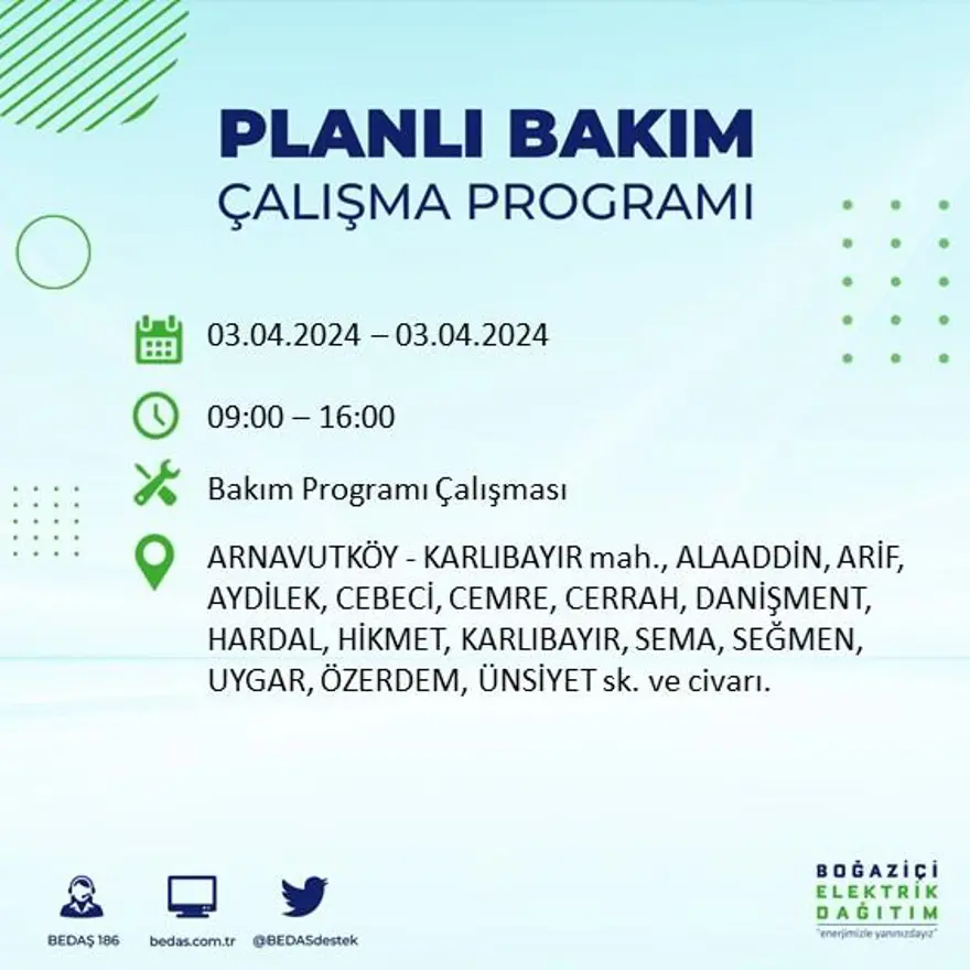 İstanbul'un 19 ilçesinde elektrik kesintisi: Elektrikler ne zaman gelecek? (3 Nisan tarihli BEDAŞ kesinti programı) 4