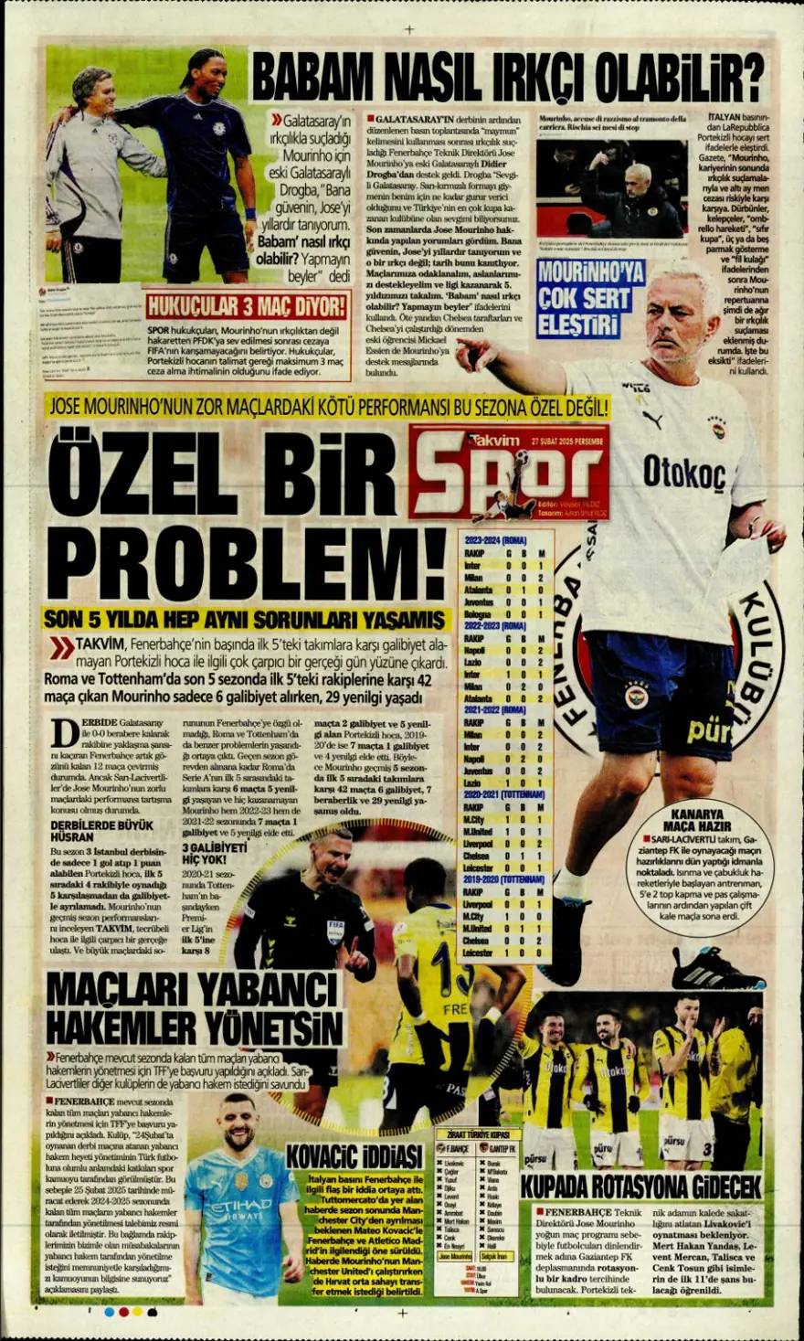 "Derbinin ardından gözler kupada" (27 Şubat 2025 spor manşetleri) 14