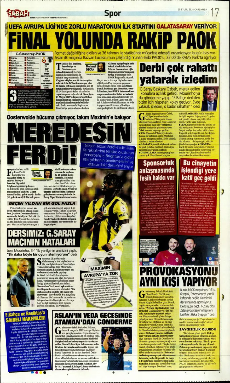 "Aslan için av vakti" (25 Eylül 2024 spor manşetleri) 7