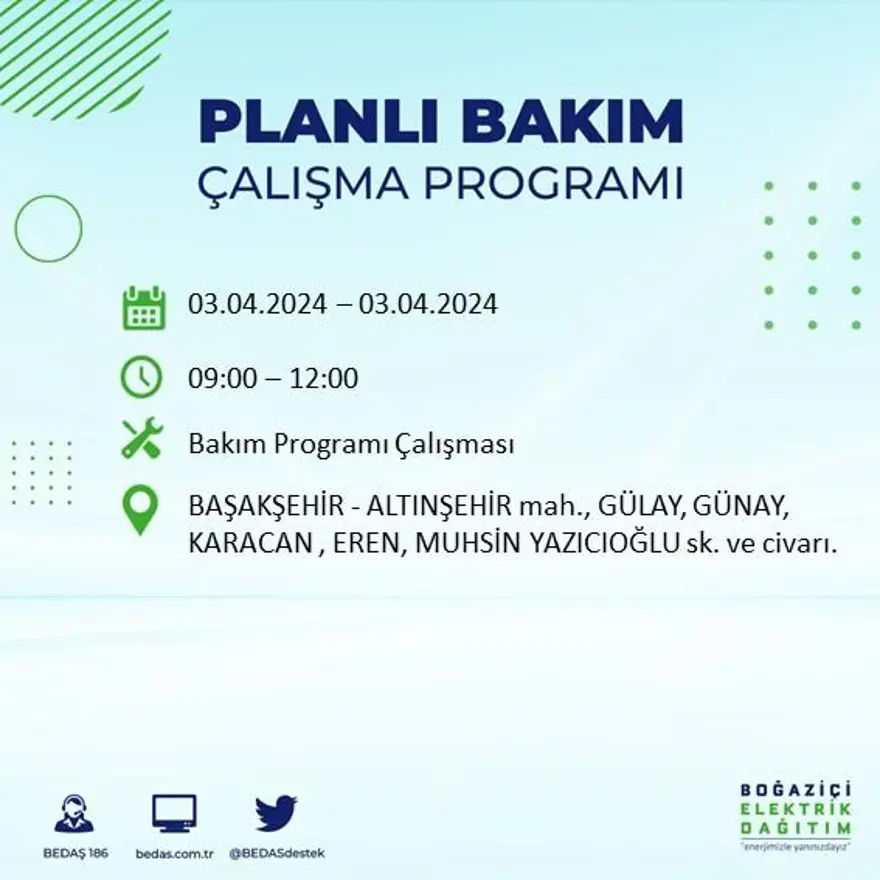 İstanbul'un 19 ilçesinde elektrik kesintisi: Elektrikler ne zaman gelecek? (3 Nisan tarihli BEDAŞ kesinti programı) 22