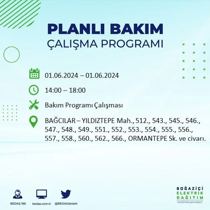 İstanbul'un 18 ilçesinde elektrik kesintisi yaşanacak: Elektrikler ne zaman gelecek? (1 Haziran BEDAŞ kesinti programı) 3 İstanbul'un 18 ilçesinde elektrik kesintisi yaşanacak: Elektrikler ne zaman gelecek? (1 Haziran BEDAŞ kesinti programı) 3