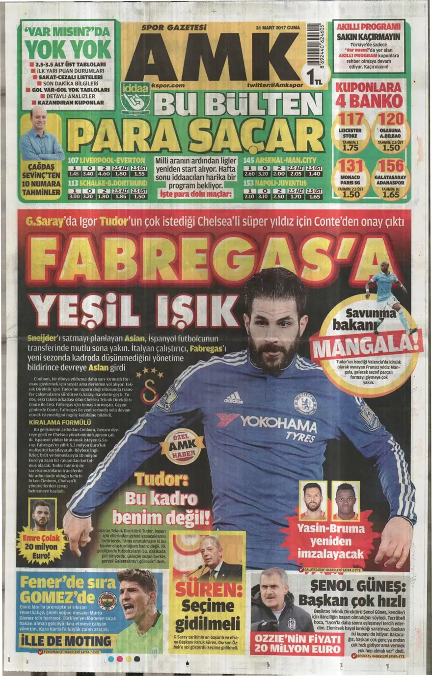 Günün spor manşetleri (31 Mart 2017) 