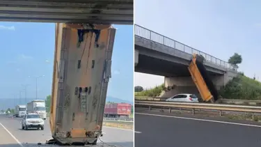 Bursa'da kamyon damperi köprüye çarptı