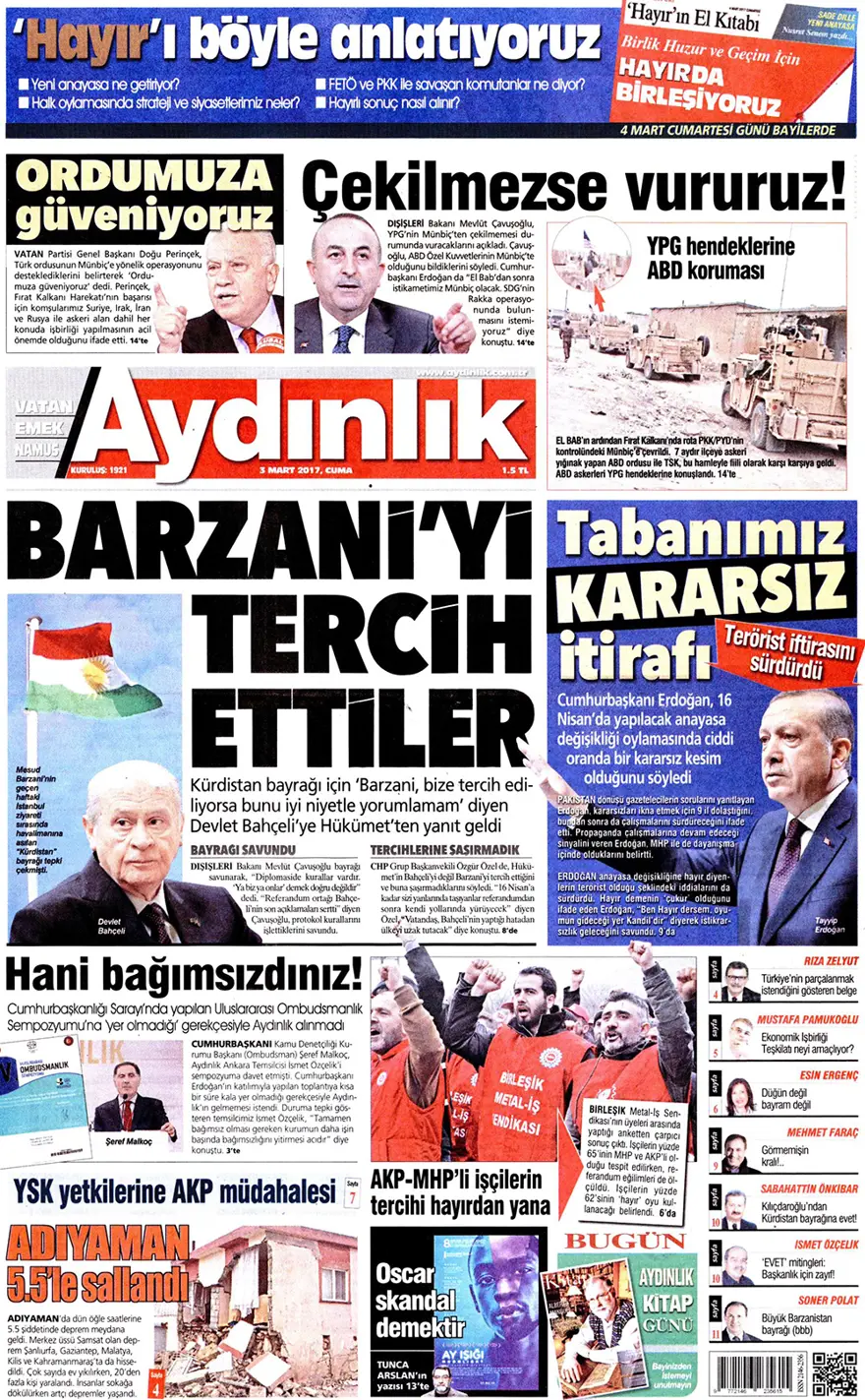 Günün gazete manşetleri - 3 Mart 2017 13