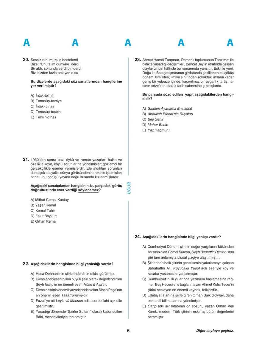 Uğur Okulları YKS - AYT deneme sınavı 5 Uğur Okulları YKS - AYT deneme sınavı 5