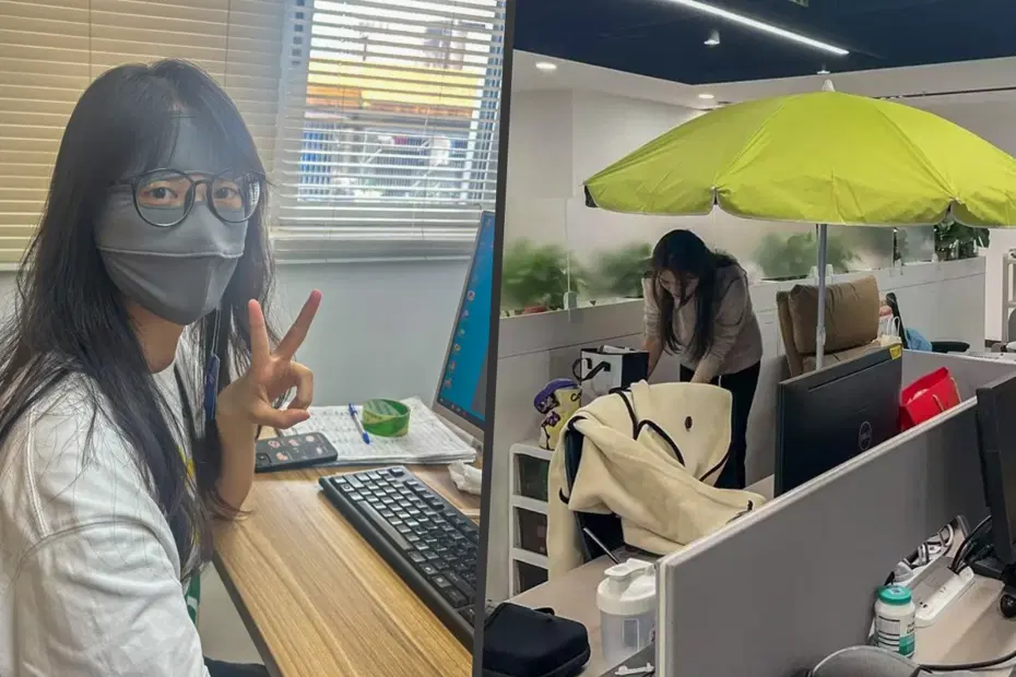 Yeni akım: Ofiste şemsiye açıp maske takıyorlar