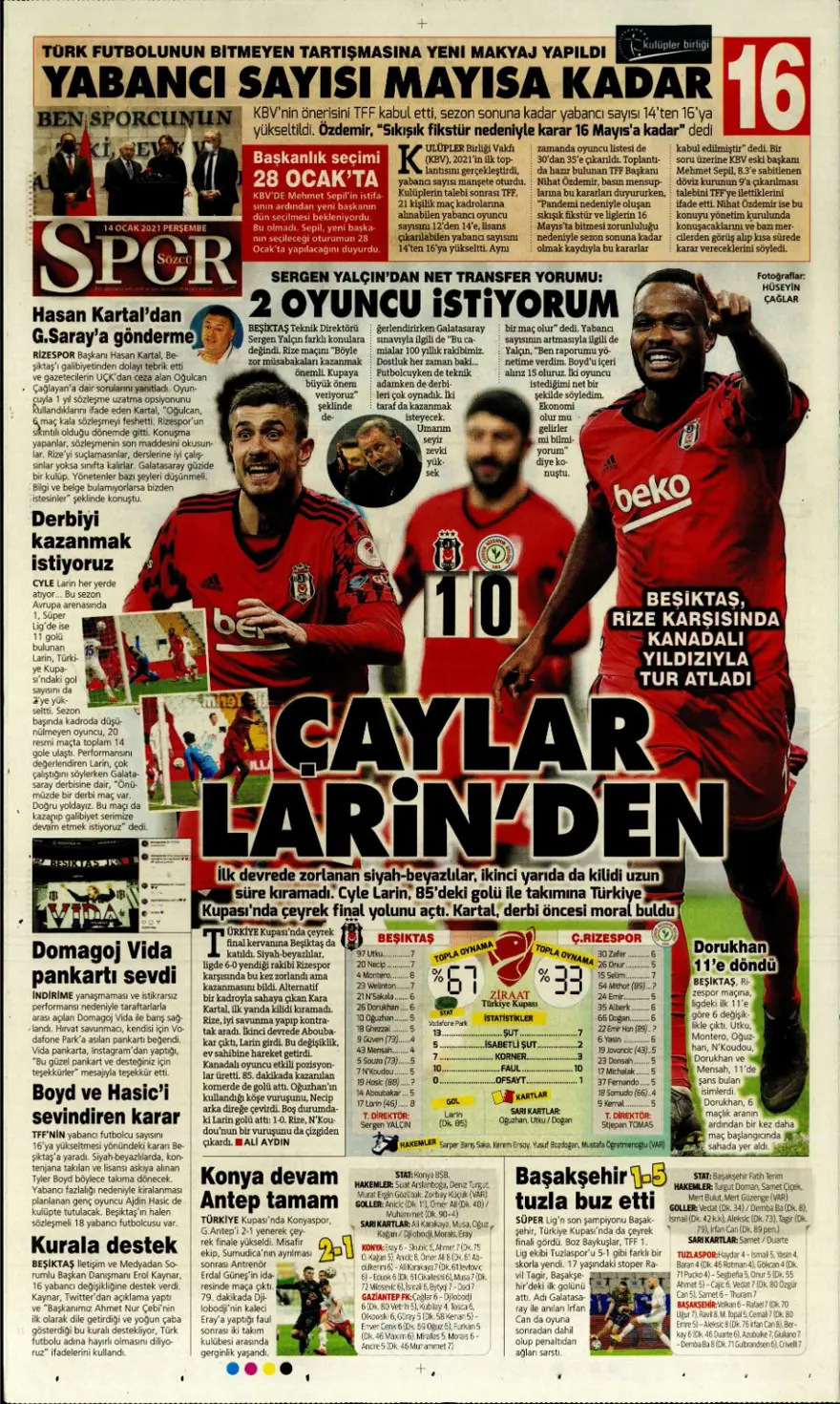 Günün spor manşetleri (14 Ocak 2021) 10
