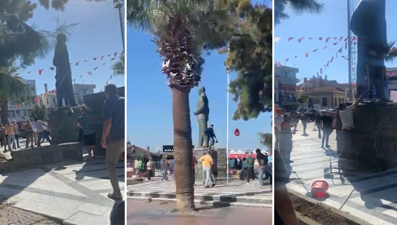 Ayvalık’taAtatürk heykeline balyozlu saldırı: Vatandaşlar müdahale etti