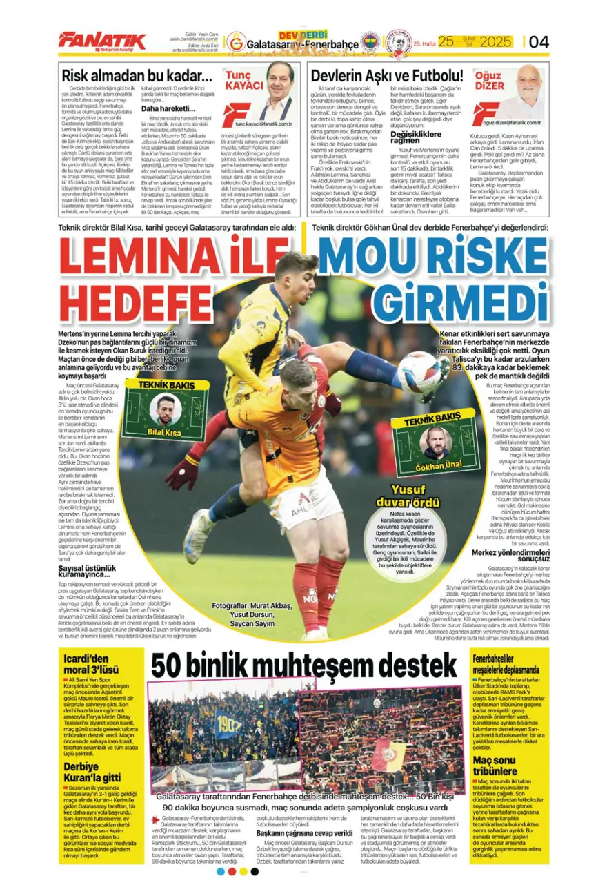 "Aslantepe'de sessiz derbi" (25 Şubat spor manşetleri) 3