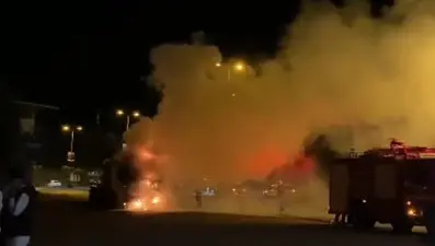 Zonguldak'ta seyir halindeki TIR alev aldı