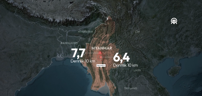 Myanmar'da 7,7 ve 6,4 büyüklüğünde iki deprem
