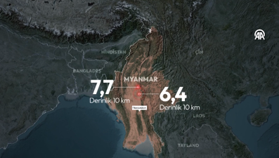 Myanmar'da 7,7 ve 6,4 büyüklüğünde iki deprem
