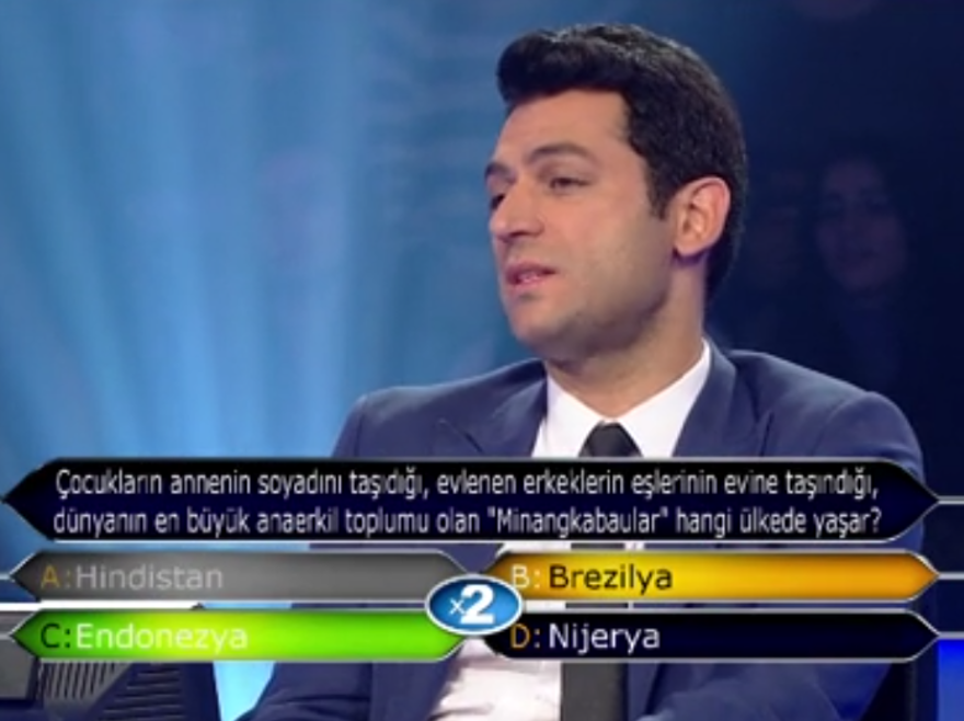 Kim Milyoner Olmak İster'e damga vuran soru: Minangkabaular hangi ülkede yaşar 6