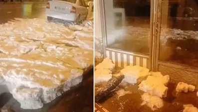Dolu nedeniyle ilçe beyaza büründü