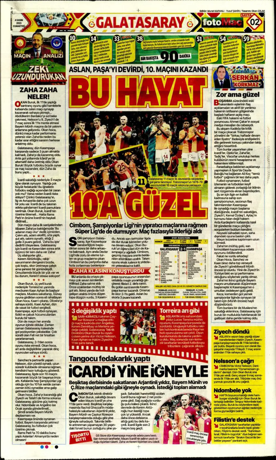 "Hesap farklı hedef aynı" (4 Kasım 2023 spor manşetleri) 4