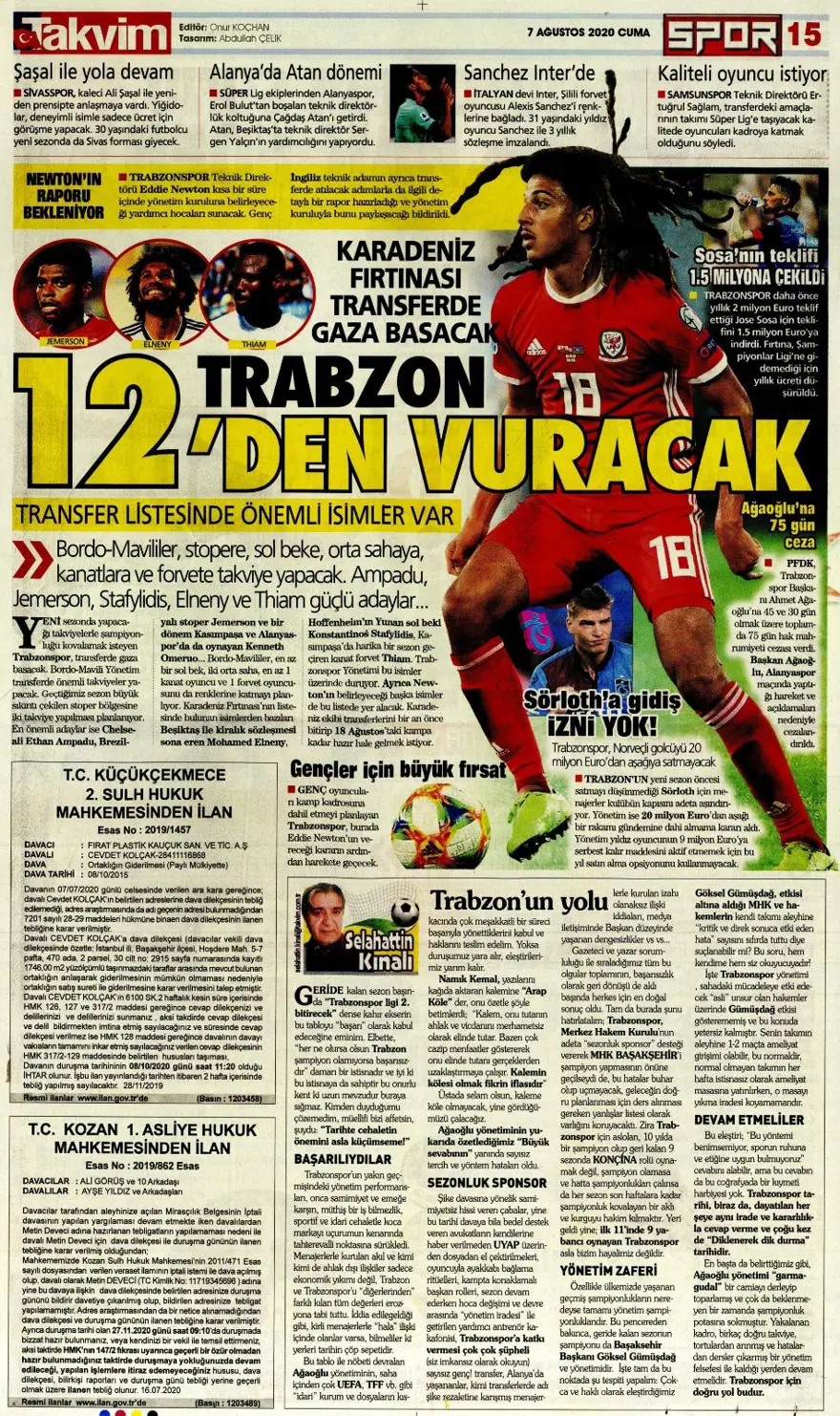 Günün spor manşetleri (07 Ağustos 2020) 12