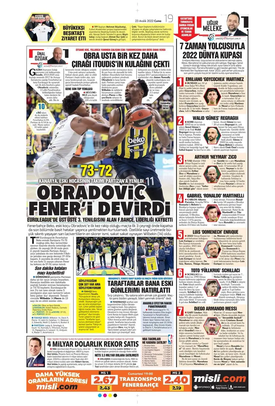 Günün spor manşetleri (23 Aralık 2022) 27