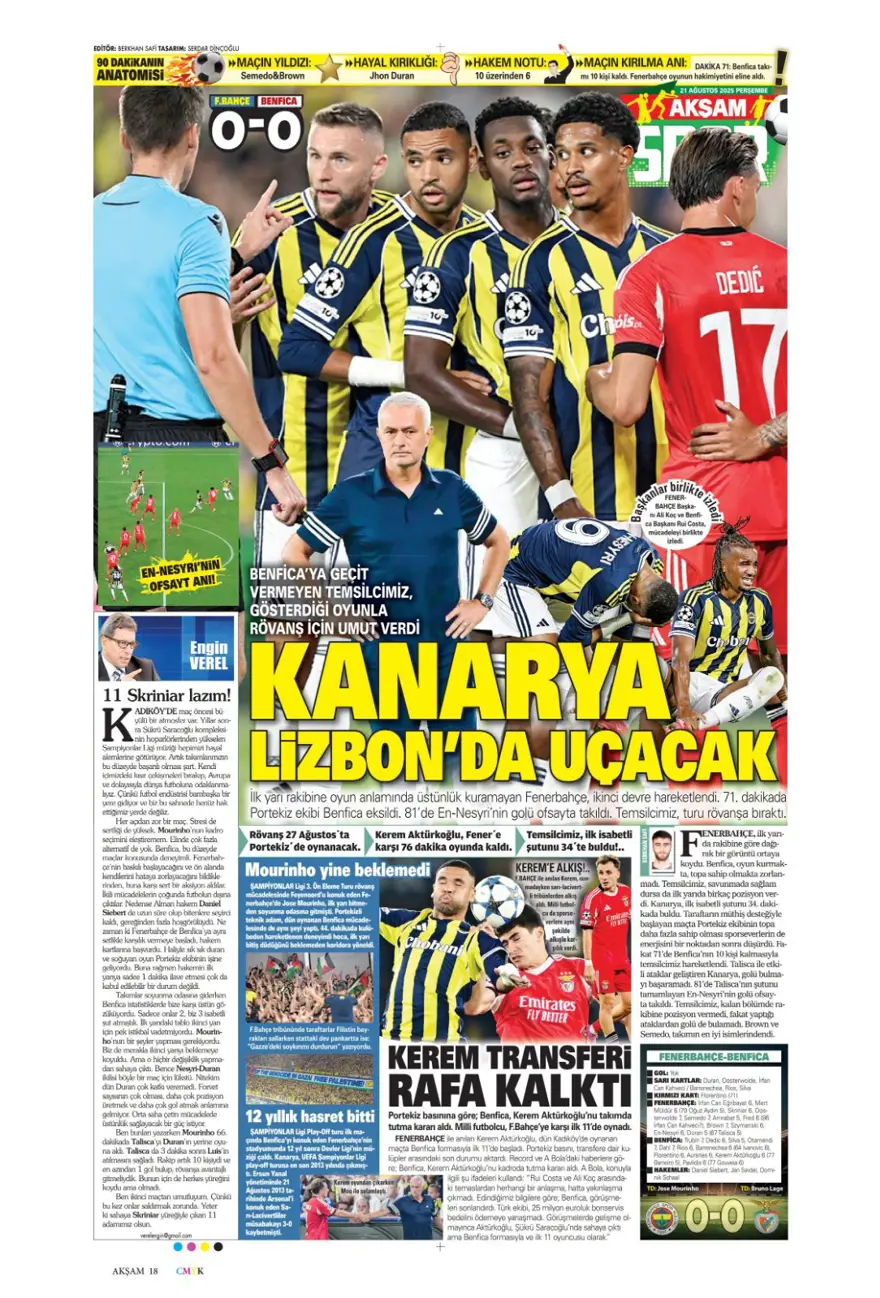 "Akanji müjdesi" (21 Ağustos spor manşetleri) 7