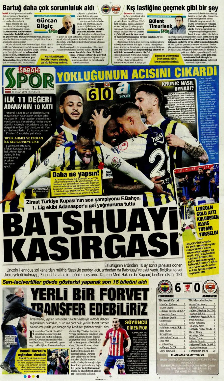 "Aslan'dan Mangala harekatı" (18 Ocak 2024 spor manşetleri) 7 "Aslan'dan Mangala harekatı" (18 Ocak 2024 spor manşetleri) 7