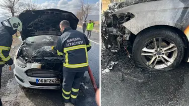 Mardin’de seyir halindeki otomobil yandı