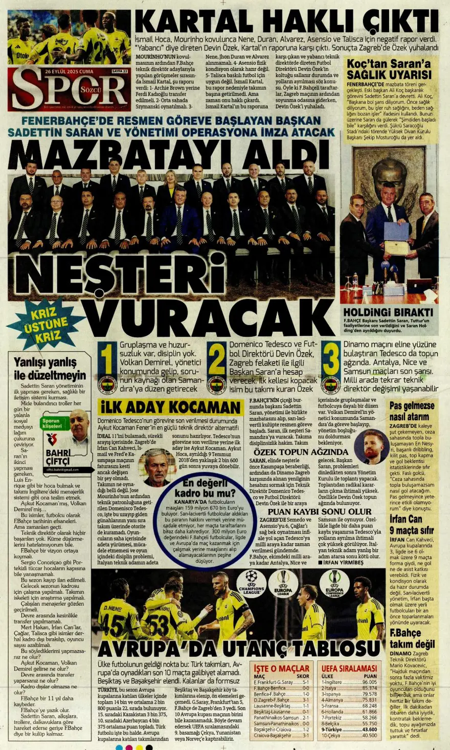 "Tedesco görüşme odasına" (26 Eylül 2025 spor manşetleri) 17 "Tedesco görüşme odasına" (26 Eylül 2025 spor manşetleri) 17