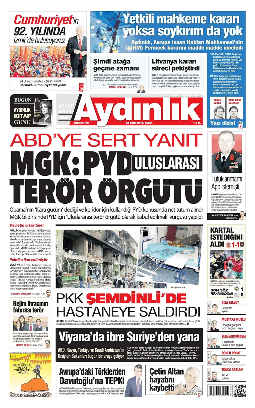 Günün gazete manşetleri - 23 Ekim 2015 16