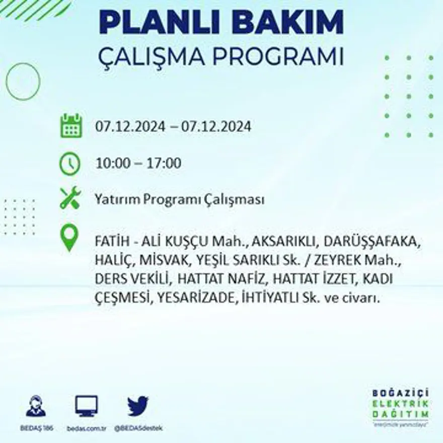 Bugüne dikkat! İstanbul'un 13 ilçesinde elektrik kesintisi: Elektrikler ne zaman gelecek? BEDAŞ programı 12