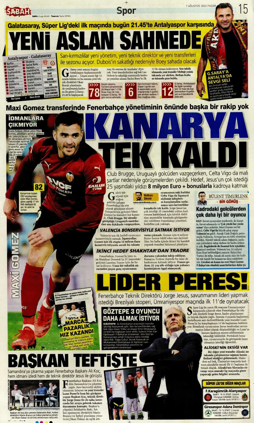 Günün spor manşetleri (7 Ağustos 2022) 14