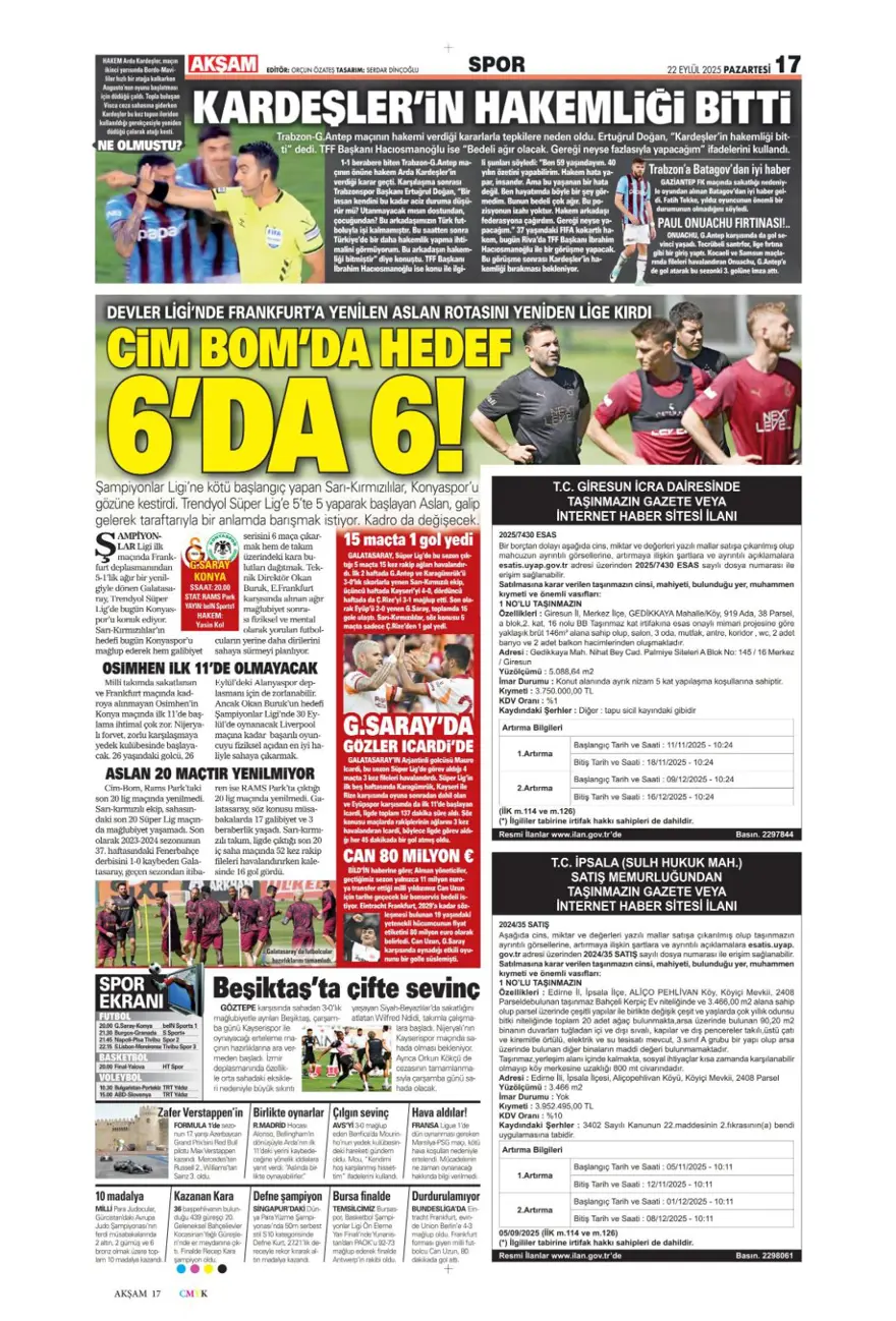 "Başkanı değişti, kaderi değişmedi" (22 Eylül spor manşetleri) 3