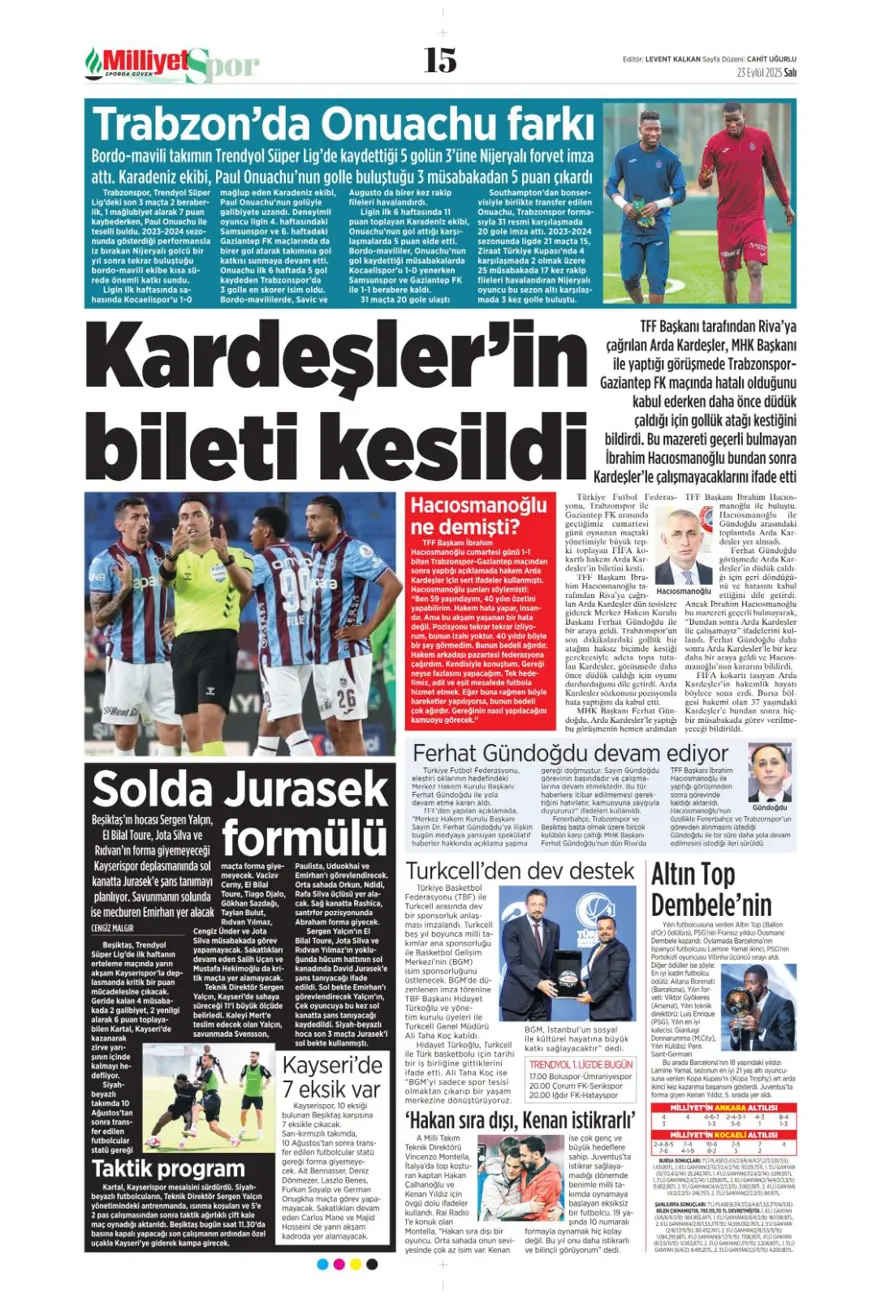 "Süper Lig'in Aslan'ı" (23 Eylül spor manşetleri) 20