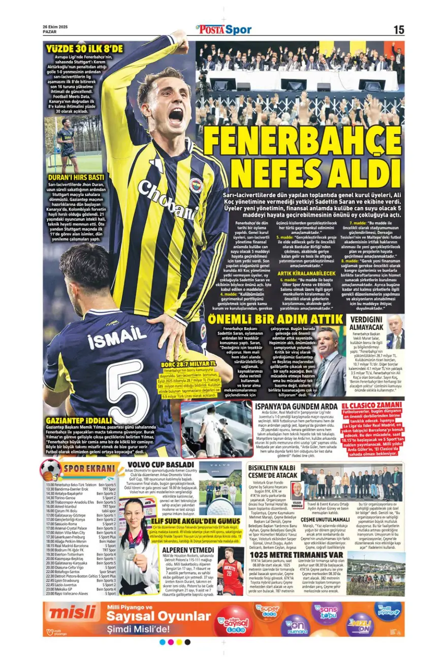 "Dörtlüleri yaktı, Aslan'ı bekliyor" (26 Ekim 2025 spor manşetleri) 17
