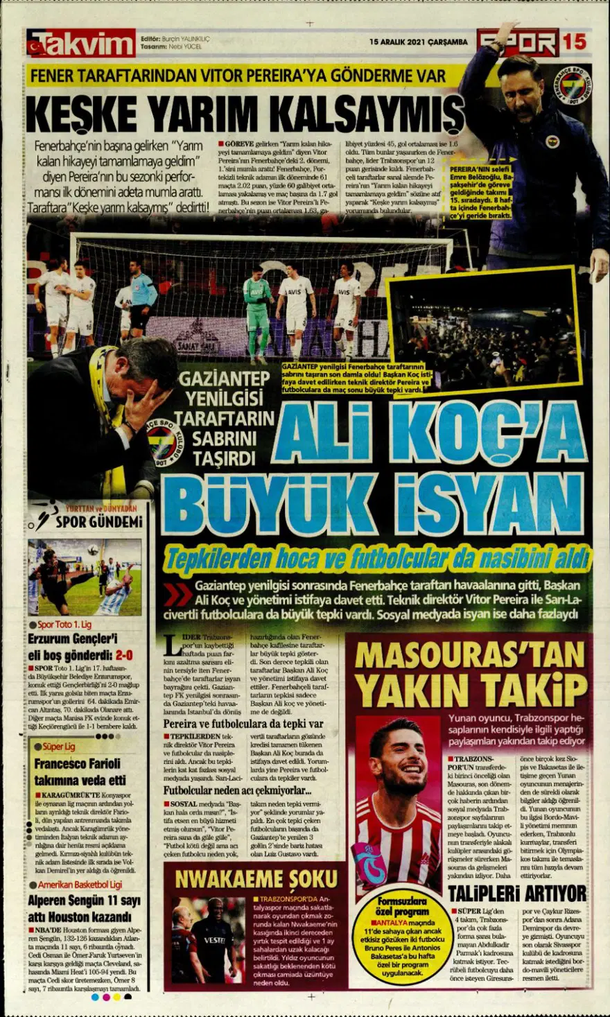 Günün spor manşetleri (15 Aralık 2021) 13 Günün spor manşetleri (15 Aralık 2021) 13
