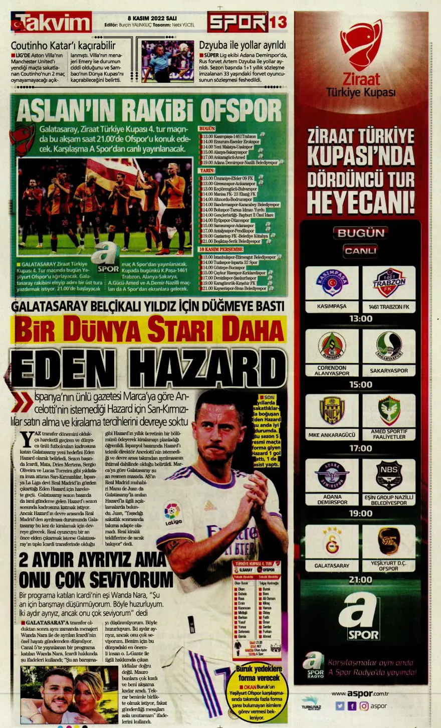 Günün spor manşetleri (8 Kasım 2022) 12